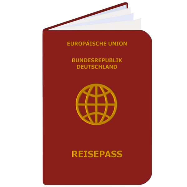 Eine Zeichnung eines deutschen Reisepasses für die Beantragung von Visa